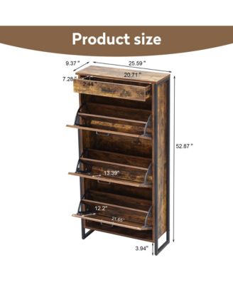 3-Drawer Slim Shoe Cabinet with Metal Handle, Black