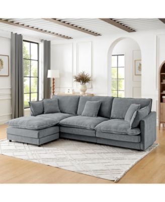 Streamdale Modern L-Shaped Sectional Sofa with Ottoman (Grey)