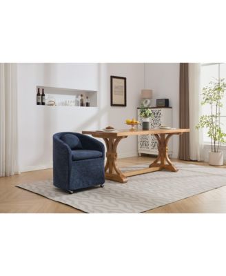 Streamdale Single Unit  Chenille Fabric Back Cushion, Armrest, Universal Wheels  Dining Armchair