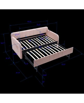 Twin Daybed Frame with Trundle, Sofa Bed, Wood Slat Support, Pink