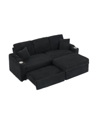 Streamdale 80" Foldable Chaise with Storage and Cup Holders (Corduroy, Black)