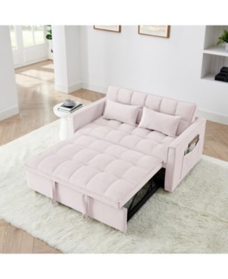 54.33 inch Wood versatile foldable sofa bed in 3 lengths, modern sofa velvet pull-out bed, adjustable back