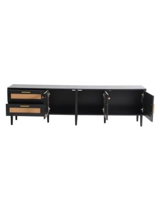 Streamdale Rattan TV Stand with 3 Cabinets & LED Light