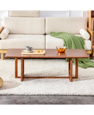 Streamdale Chinese Style Rectangle Rattan Coffee Table, Walnut Color