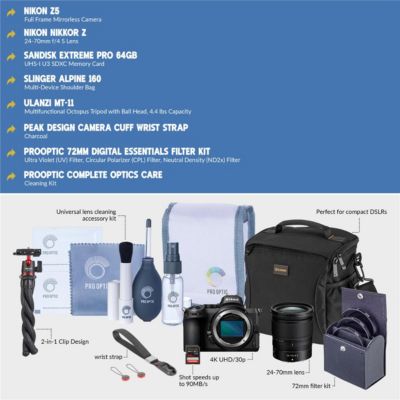 Z5 Mirrorless Camera with NIKKOR Z 24-70mm f/4 S Lens, Bundle with 64GB Memory Card, Alpine 160 Bag, MT-11 Tripod and Filter Kit