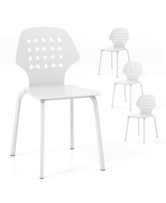 Set of 4 Metal Dining Chair with Hollowed Backrest and Metal Legs