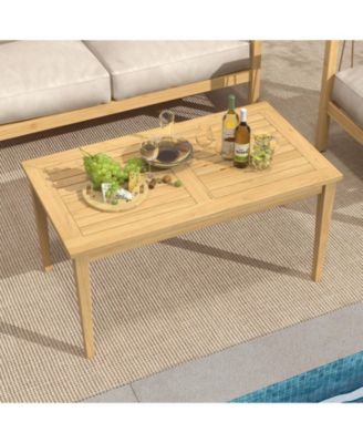 20 Inch x 35.5 Inch Outdoor Teak Wood Coffee Table with Slatted Tabletop for Balcony