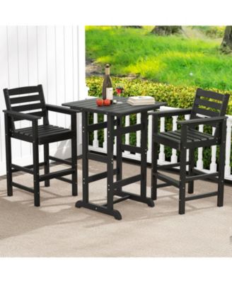 Patio HDPE Adirondack Bar Chairs Set of 2 with Wide Armrests-Black