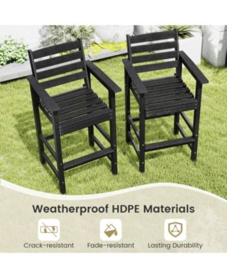 Patio HDPE Adirondack Bar Chairs Set of 2 with Wide Armrests-Black
