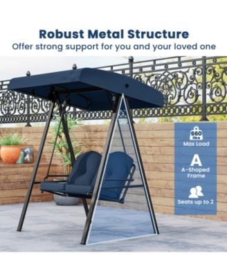 2-Person Outdoor Porch Swing with A-Shaped Metal Stand and Adjustable Canopy