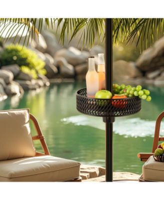 Patio Umbrella Table Tray Adjustable with Storage and Umbrella Poles