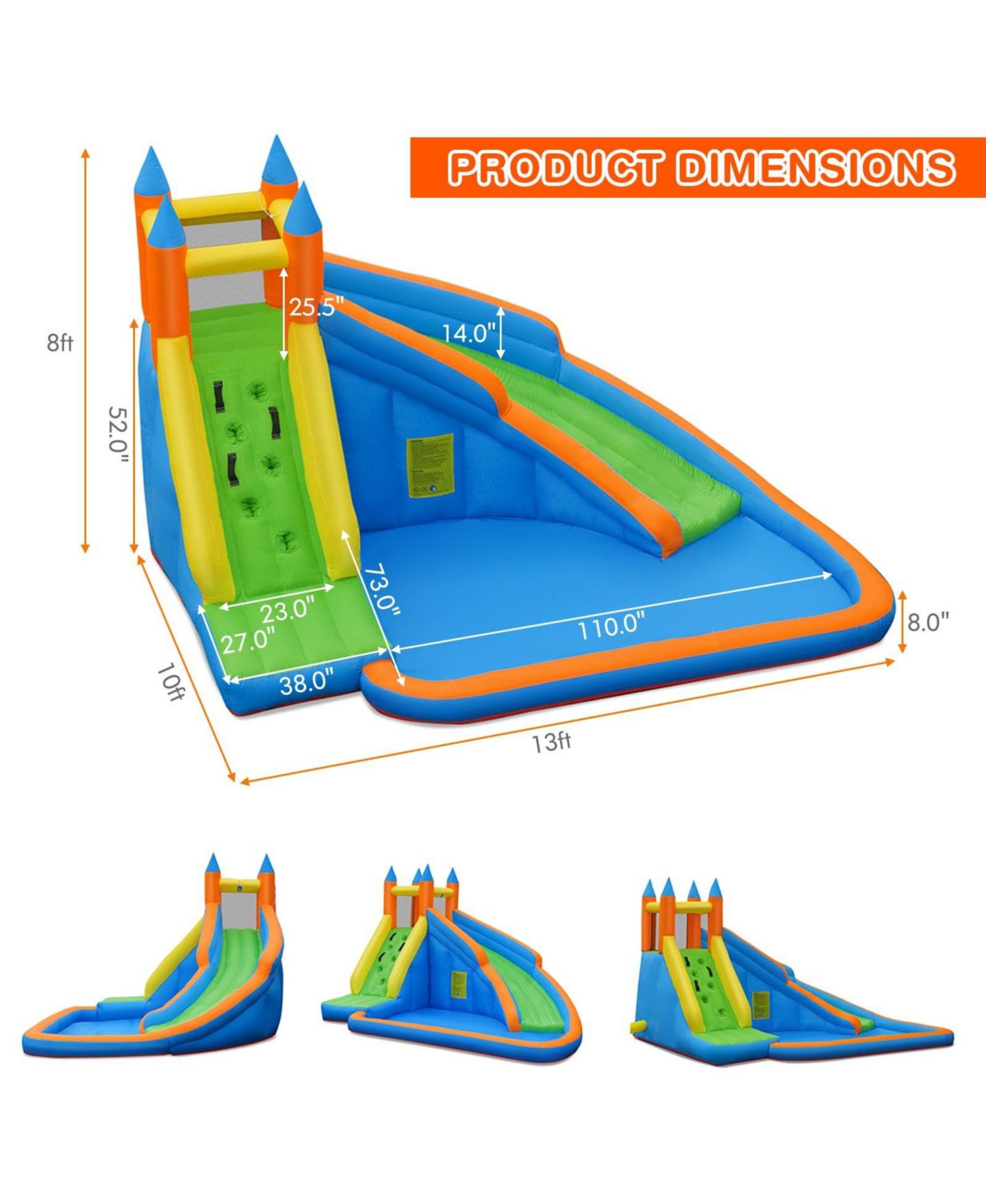 Детские игрушки GOUUN Inflatable Bounce House Jumper with Water Slide, 13' x 9.8' x 8.2", Accommodates 3, Ages 3+, цвет: Синий — фото 2
