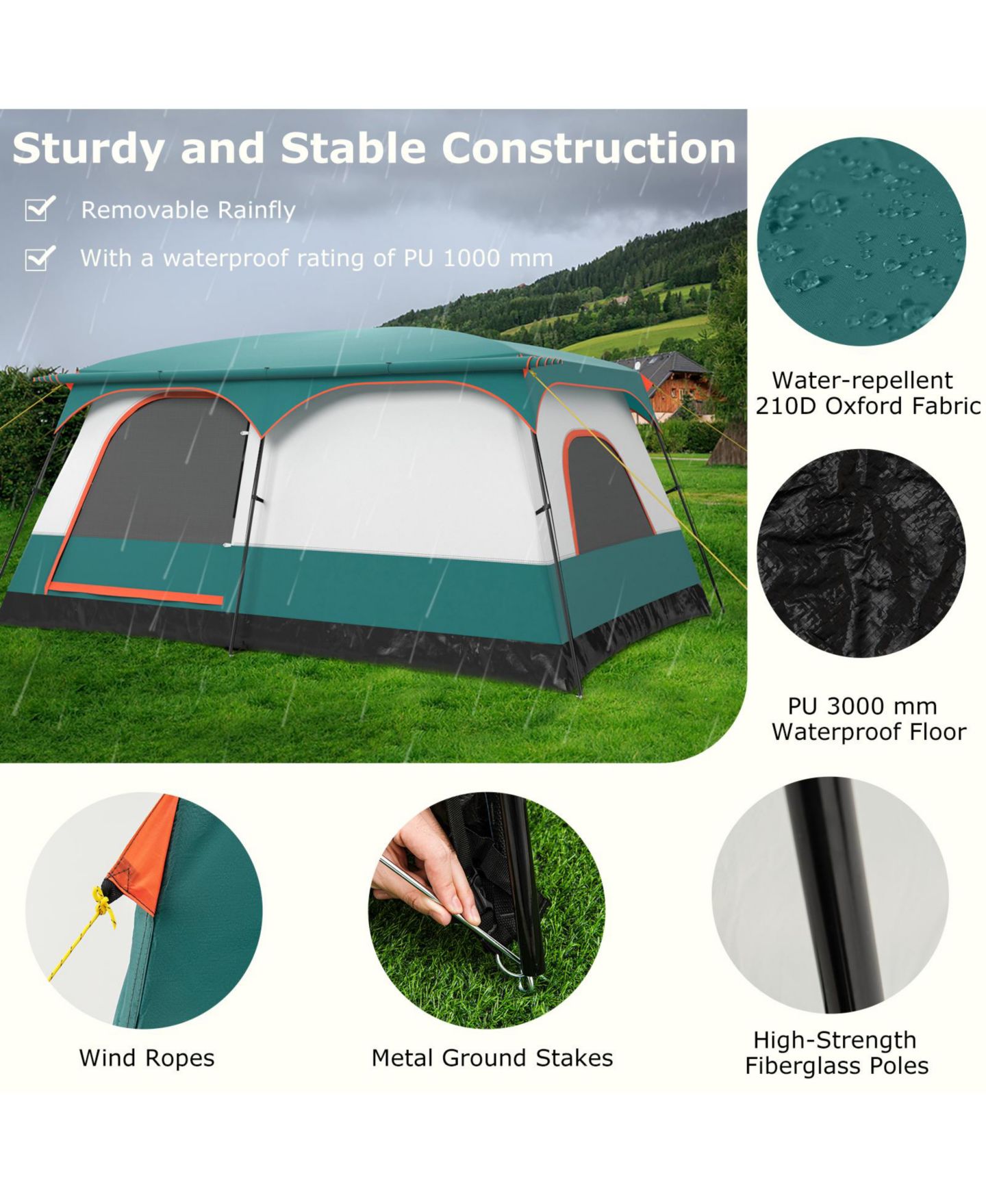 Детская игрушка GOUUN 8-10 Person Camping Tent with Double Rooms and 2 Doors, цвет: Зелёный — фото 11