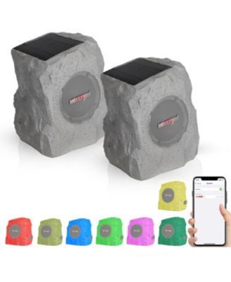 Rock Speaker Outdoor Waterproof Bluetooth Garden Speakers Solar & USB Charging RGB Colors for Patio Pool & Home