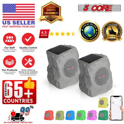 Rock Speaker Outdoor Waterproof Bluetooth Garden Speakers Solar & USB Charging RGB Colors for Patio Pool & Home