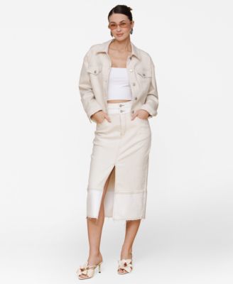 Women's Raw Hem Denim Midi Skirt