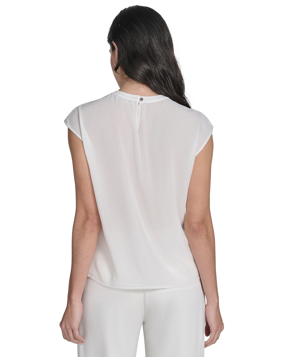 Calvin Klein Women's Studded Cap-sleeve Crewneck Blouse In White