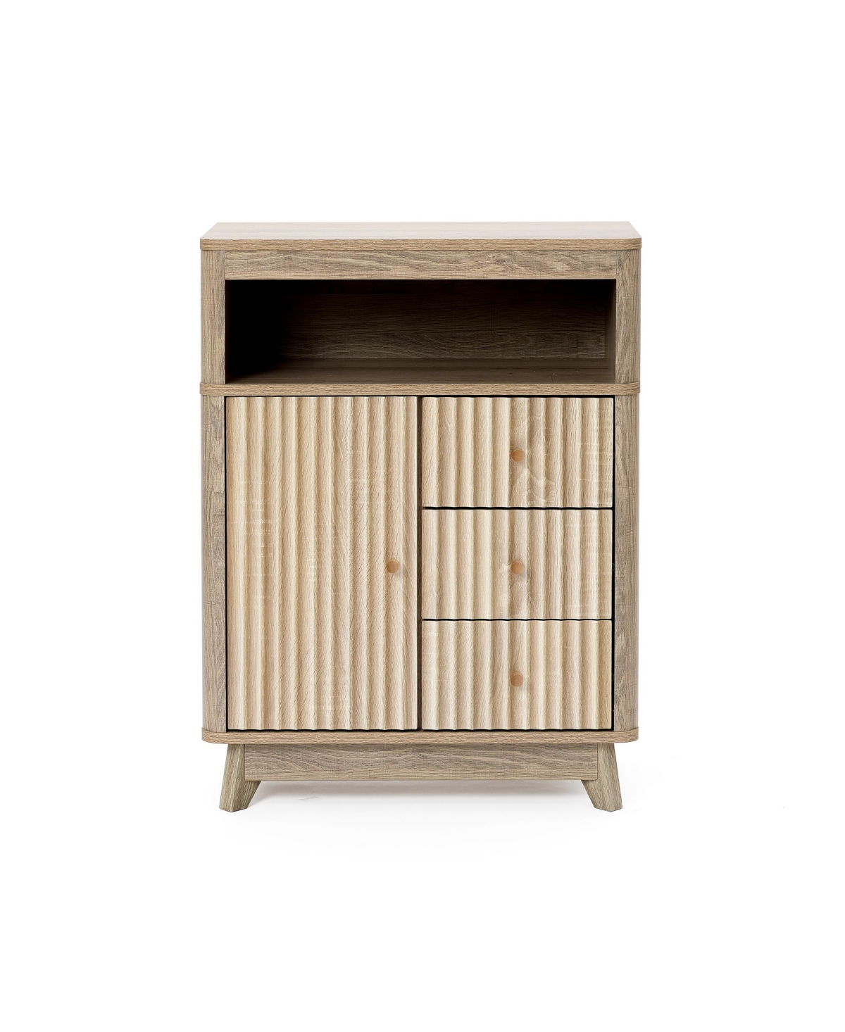Natural Finish Wave-Patterned Manufactured Wood 3-Drawer 1-Door Bathroom Cabinet - Natural