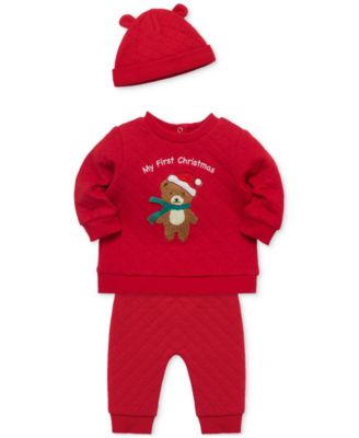 Baby Boys My 1st Christmas Bear Quilted Sweatshirt, Hat & Quilted Pants, 3 Piece Set 