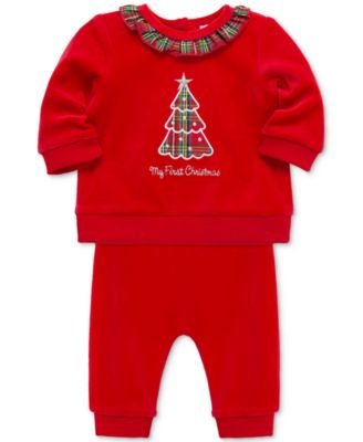 Baby Plaid Tree Velour Top & Pants, 2 Piece Set 