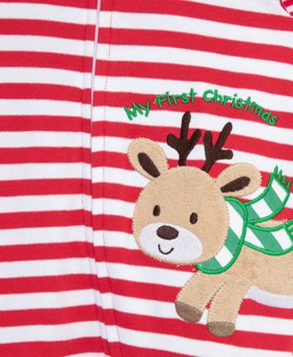 Baby My 1st Christmas Reindeer Cotton Striped Footed Coverall