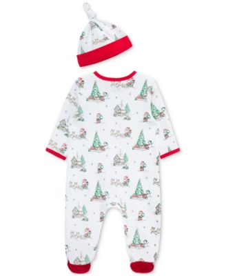 Baby Cotton Holiday Scene Footed Coverall & Hat