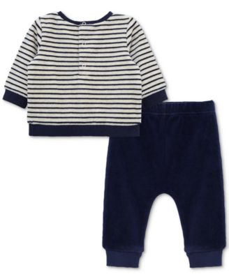 Baby Boys Dino Striped Velour Top & Pants, 2 Piece Set