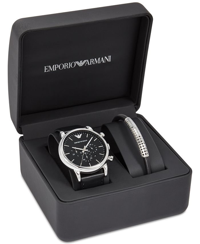 Emporio Armani Men's Chronograph Luigi Black Leather Strap Watch and ...