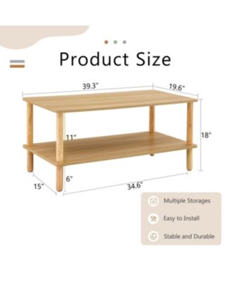 Modern 2-Tier Living Room Coffee Table with Open Shelf and Durable Legs
