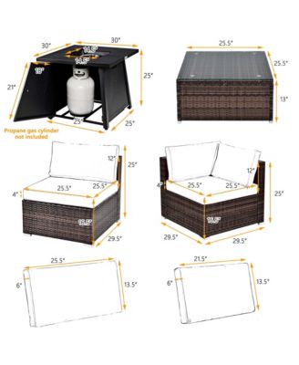 7PCS Patio Rattan Furniture Set Fire Pit Table Cover Cushion