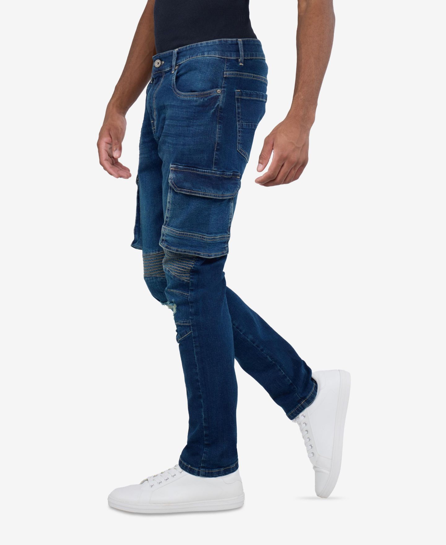 Мужские джинсы Raw X Slim Fit Moto Rip Repair Cargo, цвет: Тёмный синий — фото 3
