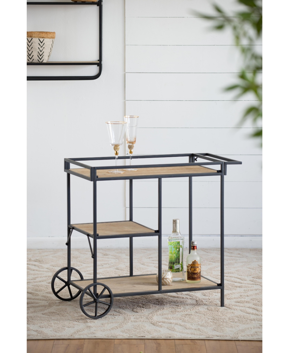 W2078 32.3x15.7x26.8&#x22; Shelf With Wheel - Black+brown