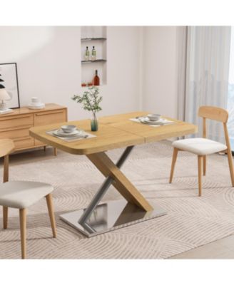 Streamdale Retractable Dining Table, Wood Color, Seats 4-6, Cross Base