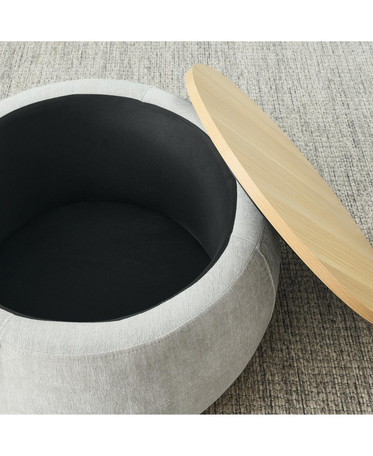 Streamdale Furniture Round Storage Ottoman, 2 in 1 Function, Work as End table and Ottoman,with small seat,Light grey(25"x25"x14.7")