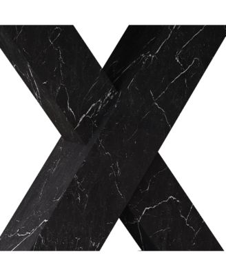 Modern Square Dining Table with Stretchable Design, Printed Marble Top and MDF X-Shape Legs with Metal Base