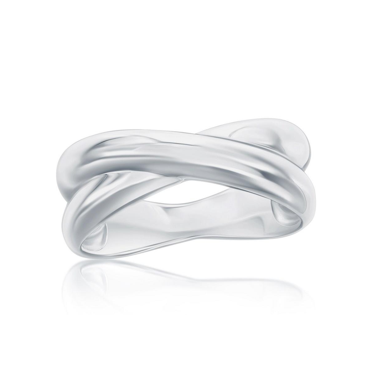 Sterling Silver, Polished Puffed 'X' Design Ring - Silver