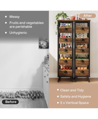 Wood Fruit and Vegetable Storage Rack Set of 2, 5-Tier Narrow Snack Stand Kitchen Stand Fruit Basket