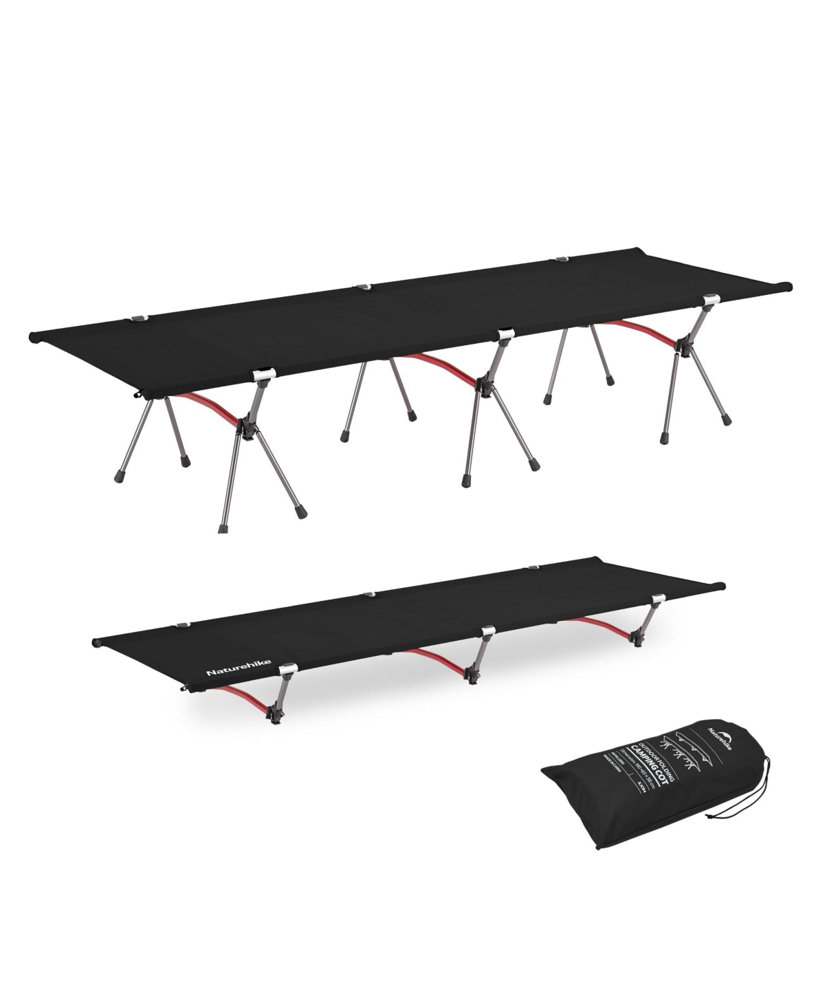 ArmyWild Folding Camping Cot, Height Adjustable Ultralight Backpacking Cot, Portable Camping Bed for Camping Hiking Travel Home - Black