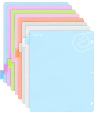 Binder Dividers with Tabs, 8 Dividers for 3 Ring Binder Standard Index Folder Dividers, Plastic Multicolor Dividers with White Insertable Tabs – by Enday