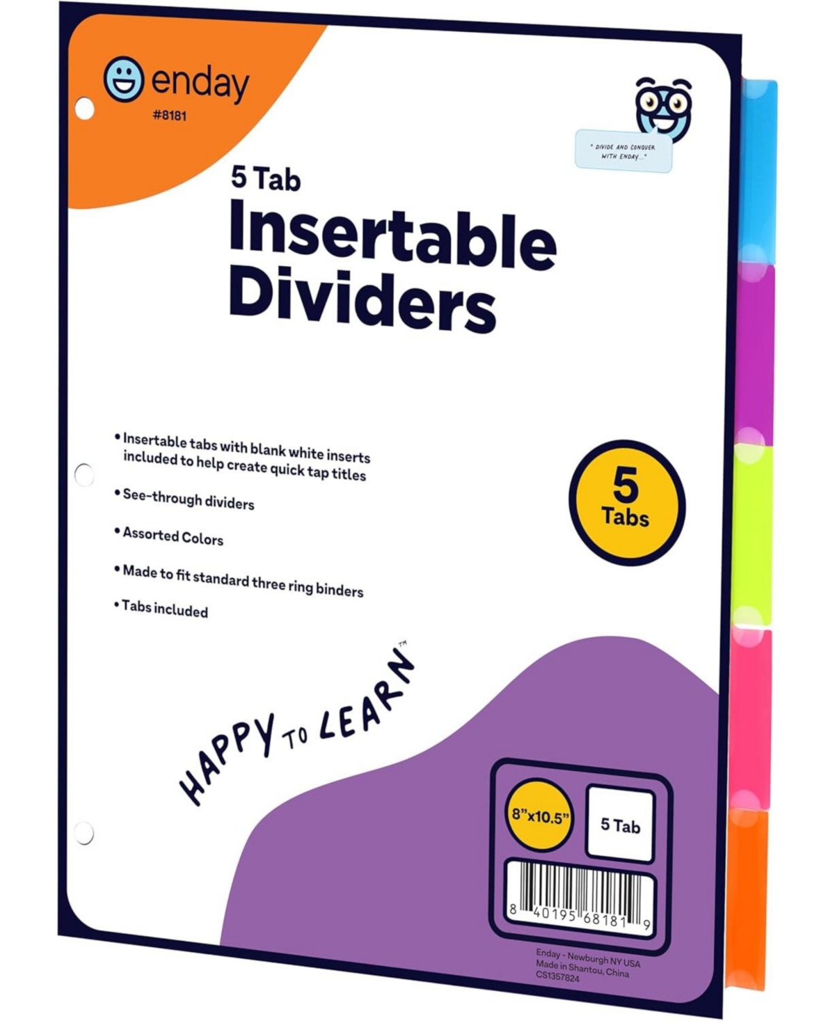 Binder Dividers with Tabs, 8 Dividers for 3 Ring Binder Standard Index Folder Dividers, Plastic Multicolor Dividers with White Insertable Tabs &#x2013