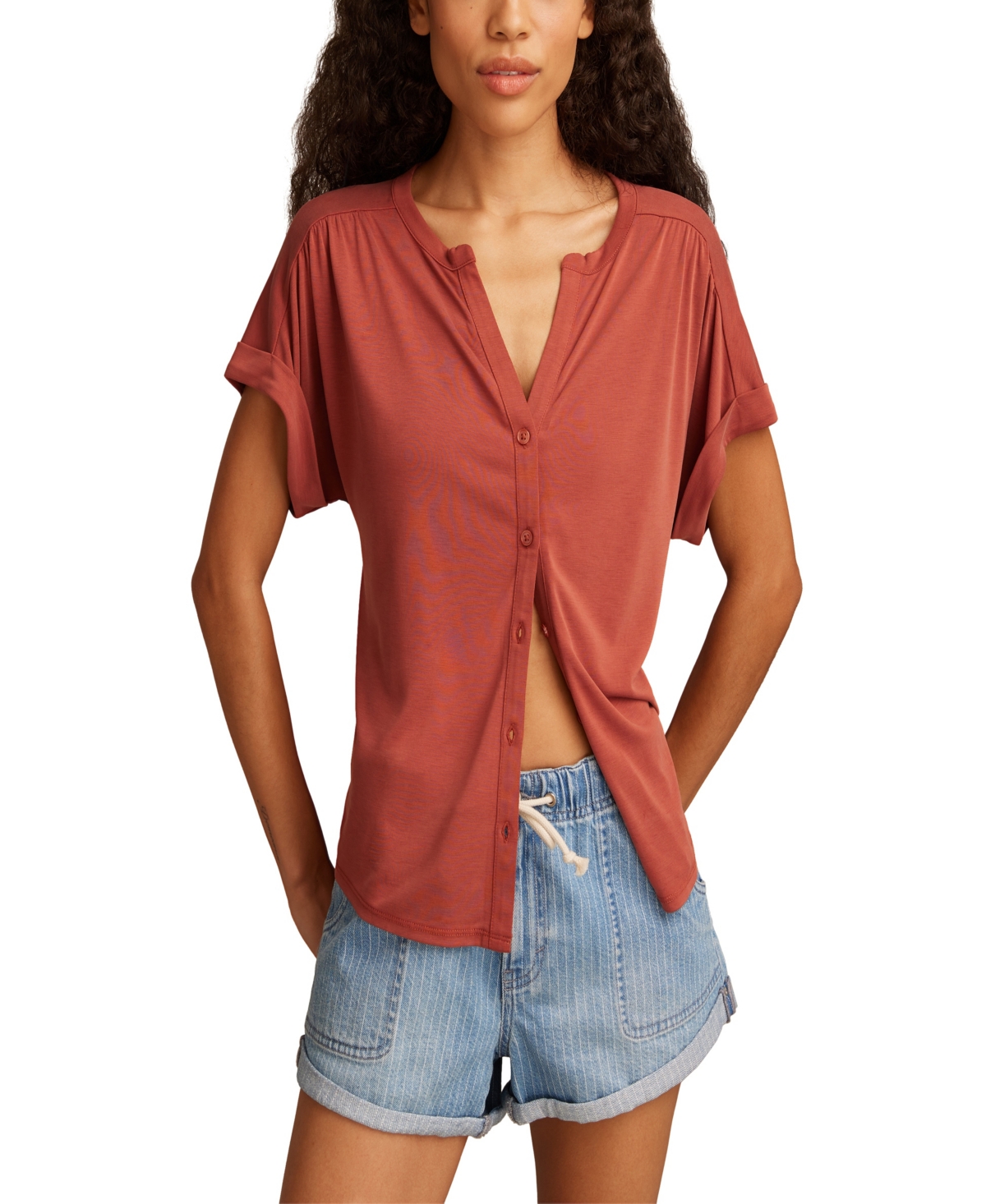 LUCKY BRAND WOMEN'S SANDWASH SHORT SLEEVE BUTTON FRONT SHIRT 