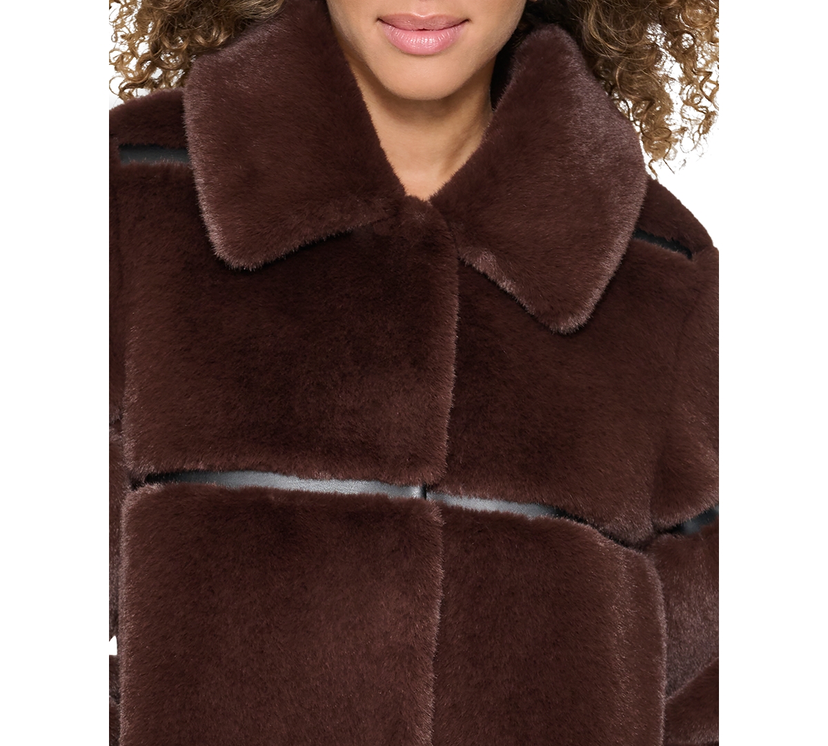 Karl Lagerfeld Womens Faux-leather Trim Faux-fur Coat In Brown