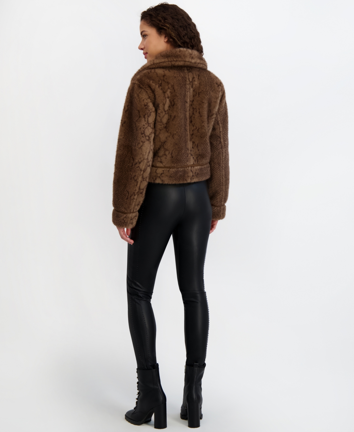 Karl Lagerfeld Python Print Faux Fur Jacket In Brown