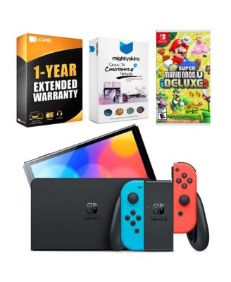 Switch Neon Red and Blue OLED Console with New Super Mario Bros.