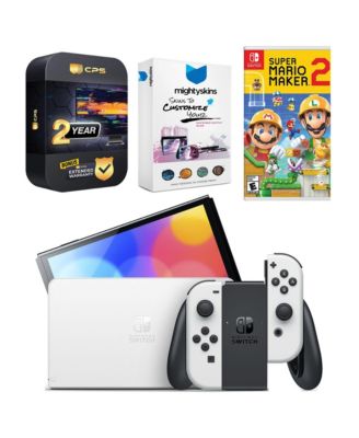 Switch OLED Console Mario Kart 8 Deluxe Bundle with Mario Maker 2, MightySkins Console and Controller Skin Voucher, and 2 Year CPS Extended W
