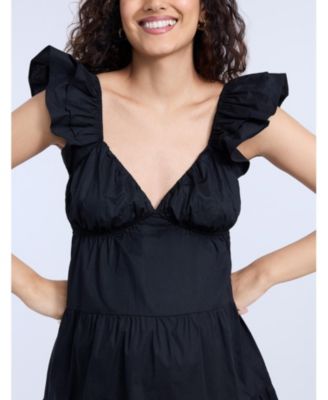 Maternity V Neck Flutter Sleeve Tiered Mini Dress - Motherhood