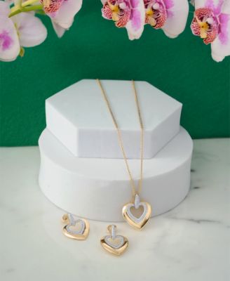 2-Pc. Set Diamond Heart Pendant Necklace & Matching Drop Earrings (1/5 ct. t.w.) in 14k Gold-Plated Sterling Silver, Exclusively at Macy's