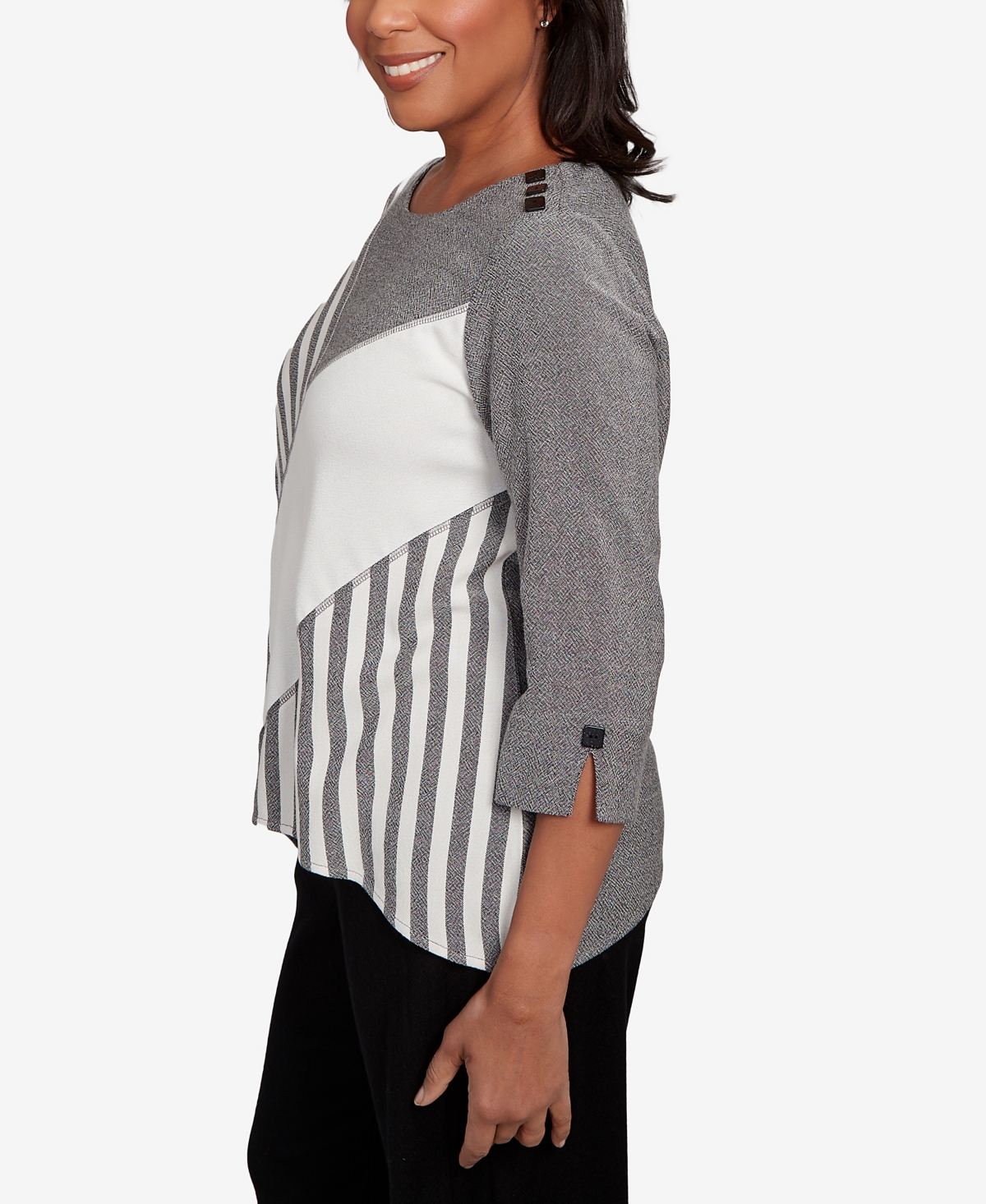 Alfred Dunner Petite Santa Barbara Diagonal Spliced Stripe Top