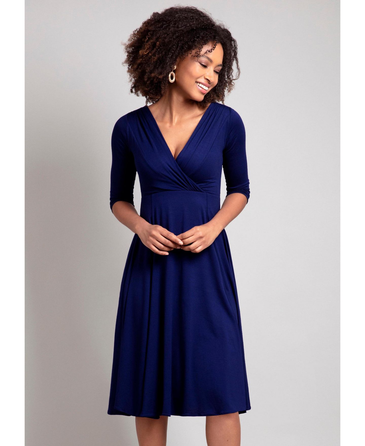 Женское платье Alie Street London Annie V-Neck 3/4 Sleeve Midi, цвет: Синий — фото 1