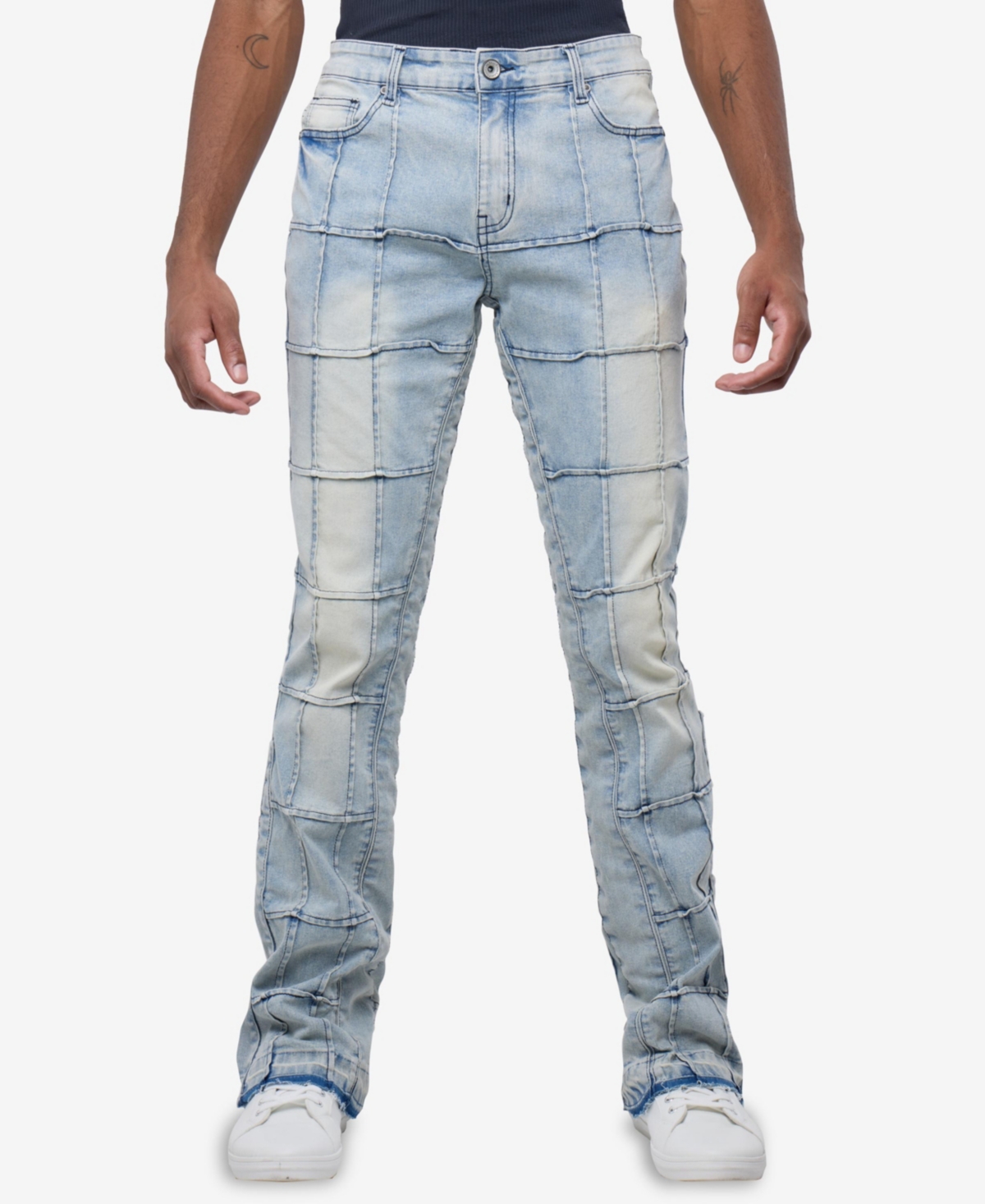 Men's Box Panel Fashion Stacked Jeans - Light blue tint